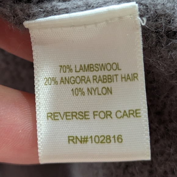 Garnet Hill grey lambs wool angora nylon blend button up long cardigan sweater L - Picture 8 of 8